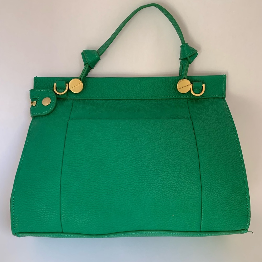 Foley & Corinna New Unused Green Pebbled Leather Handbag, Designer, Gold Hardwre